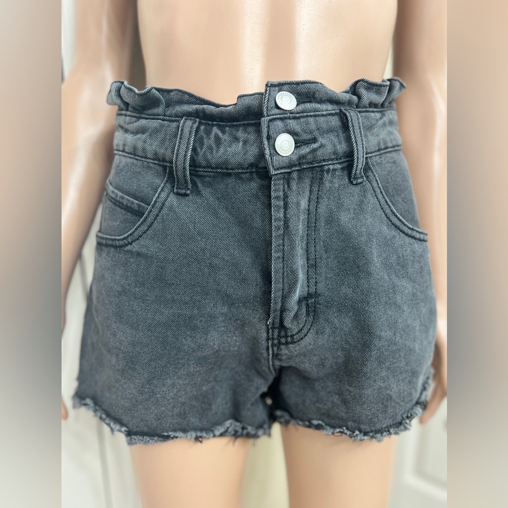 Zoe + Phoebe High-Waisted Black Paperbag Denim Shorts - Size 5